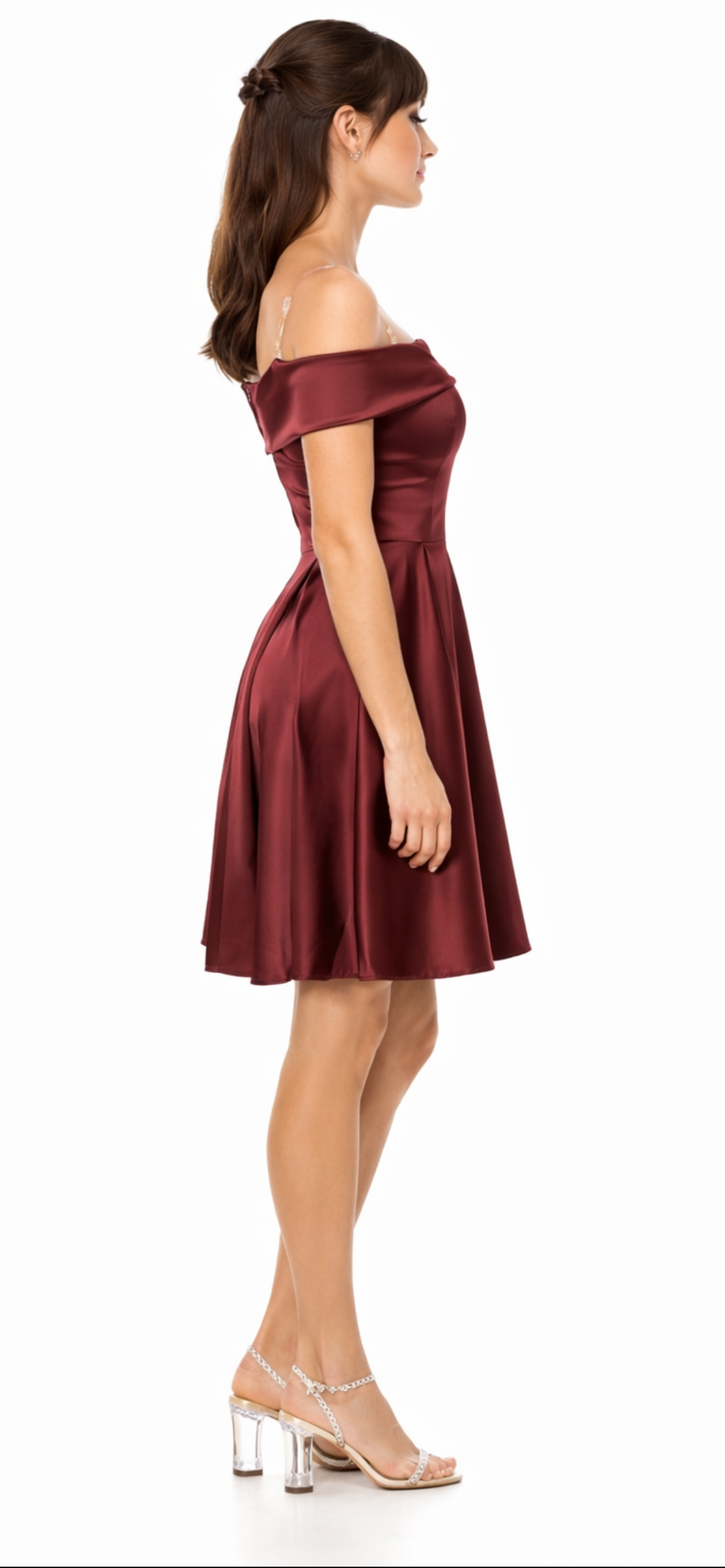 Off Shoulder Shiny Satin Short Party Dress