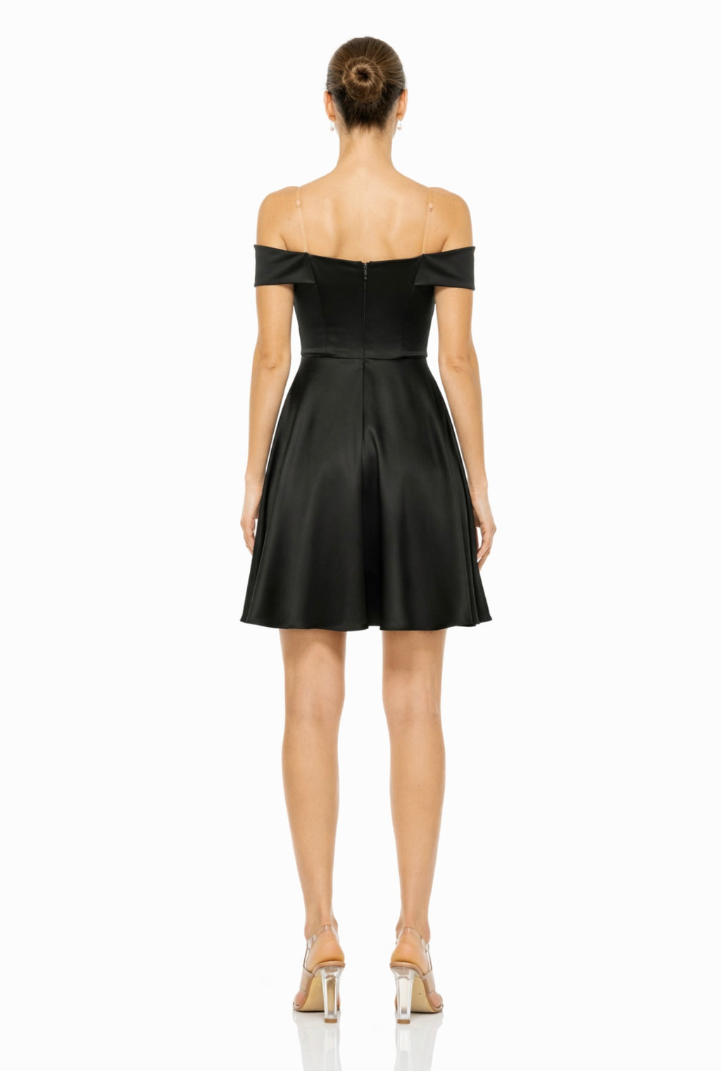 Off Shoulder Shiny Satin Short Party Dress