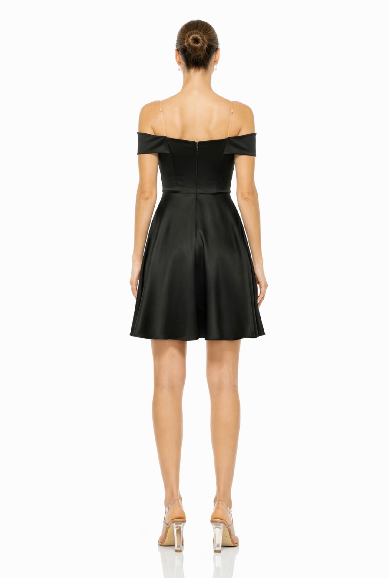 Off Shoulder Shiny Satin Short Party Dress
