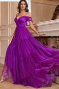 Purple Mesh Layered Hem Cami Dress