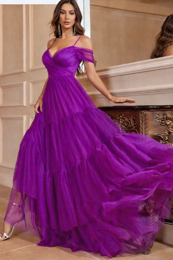 Purple Mesh Layered Hem Cami Dress