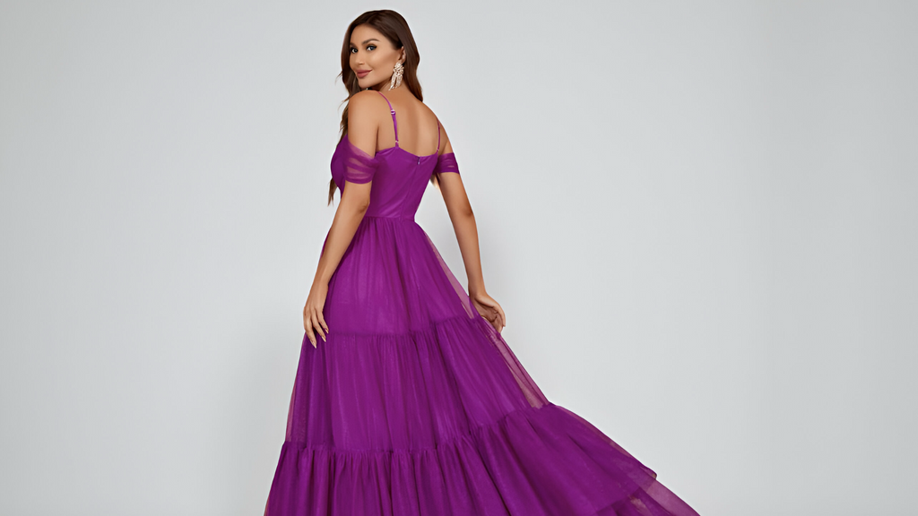 Purple Mesh Layered Hem Cami Dress