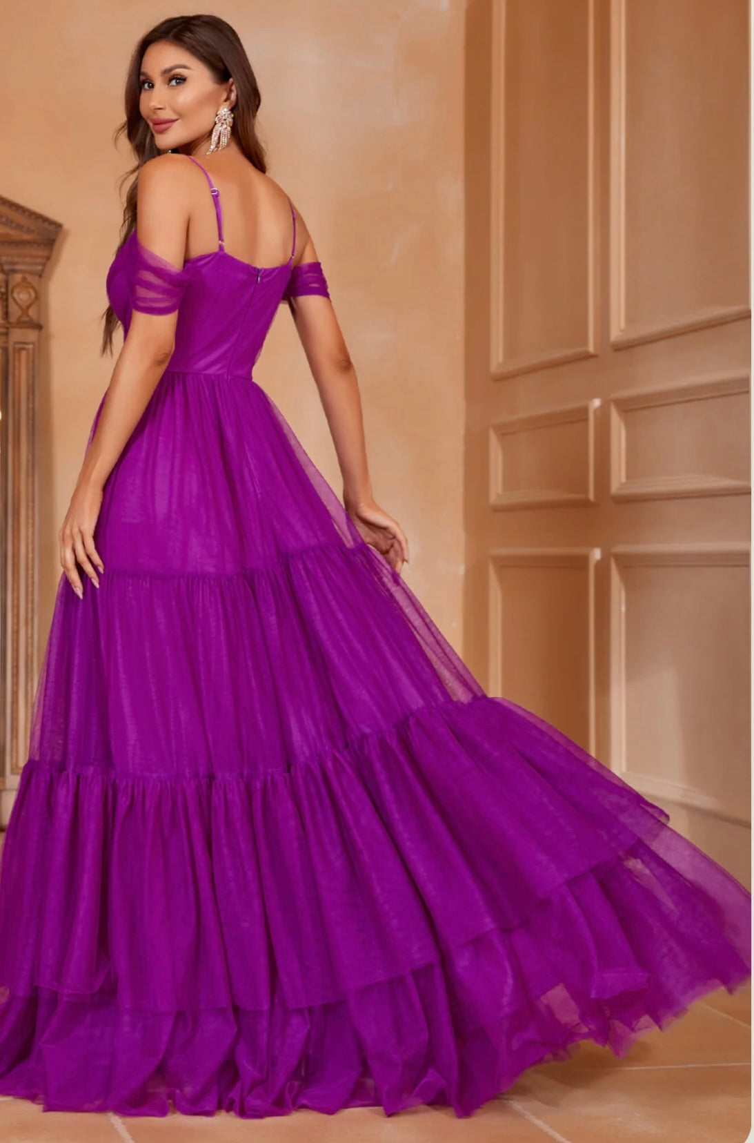 Purple Mesh Layered Hem Cami Dress