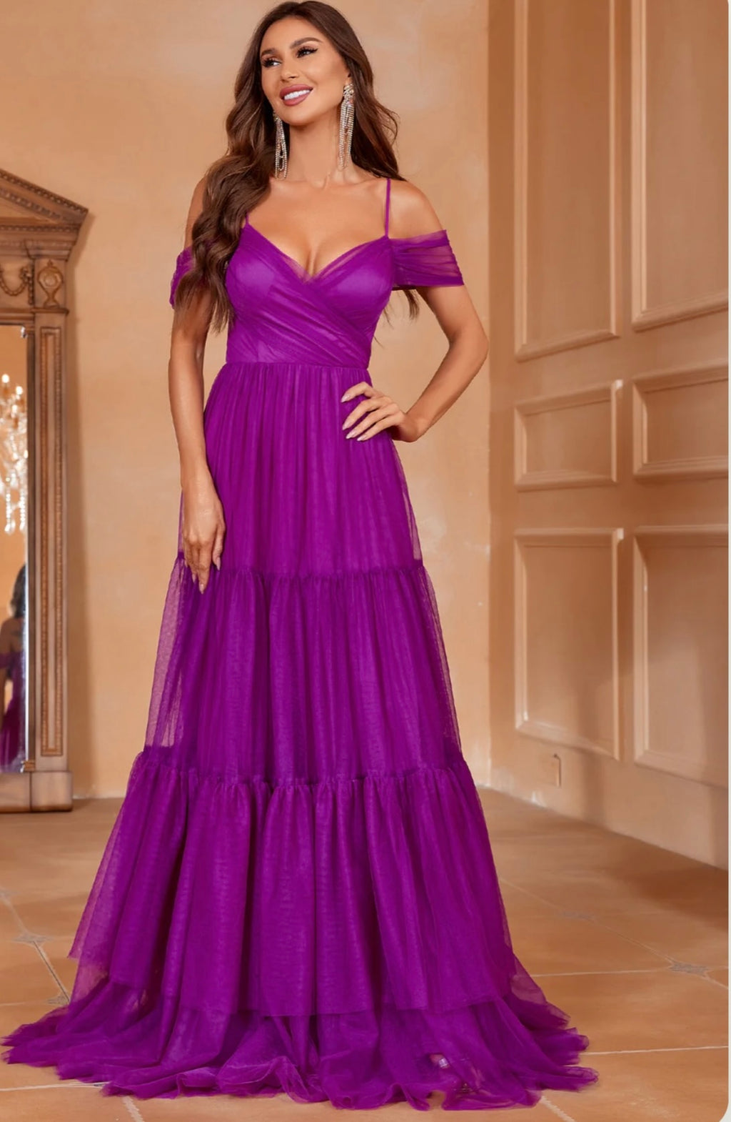 Purple Mesh Layered Hem Cami Dress