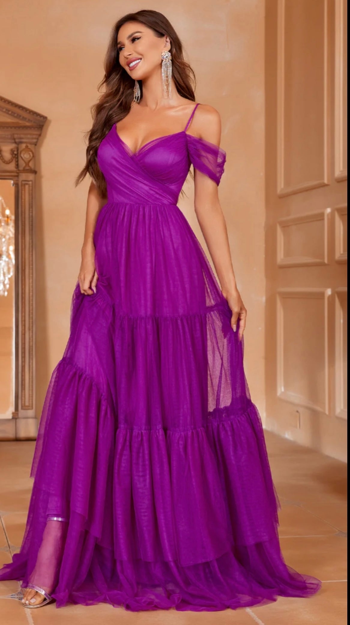 Purple Mesh Layered Hem Cami Dress