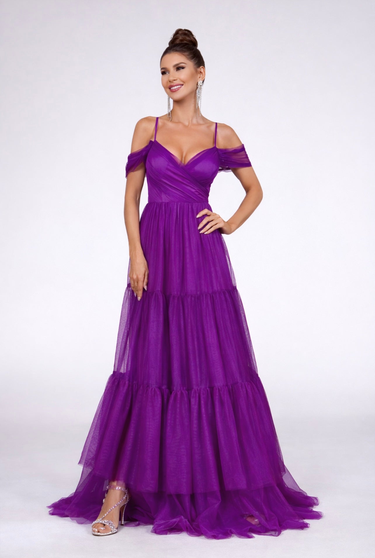 Purple Mesh Layered Hem Cami Dress