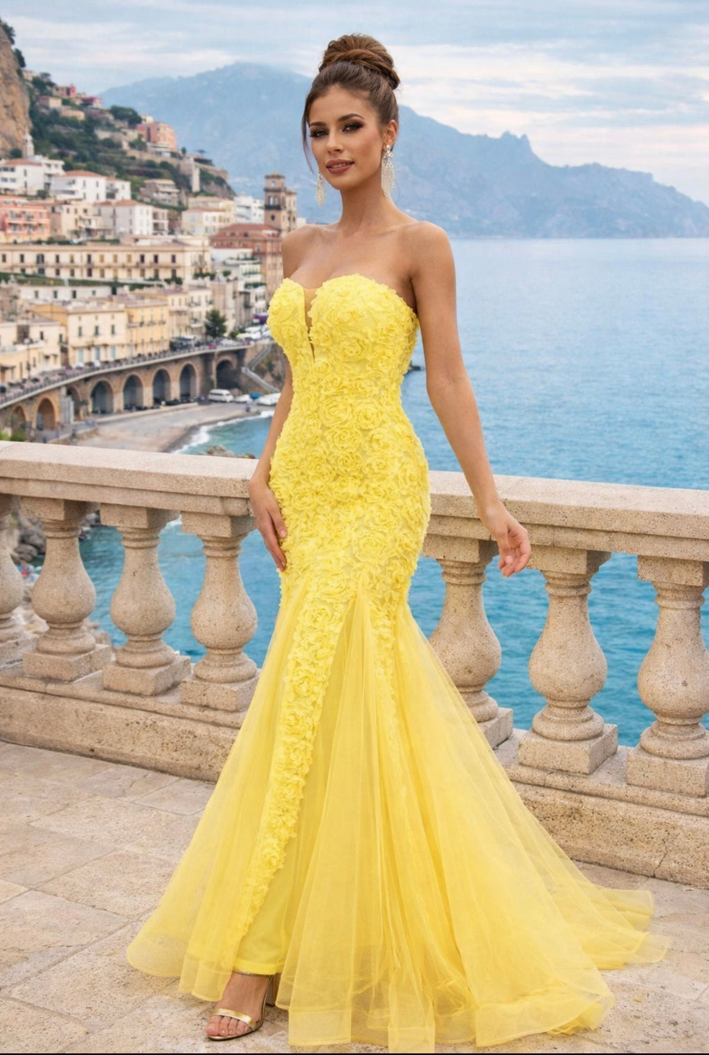 3D Flower Tube Mermaid Dress (Yellow)