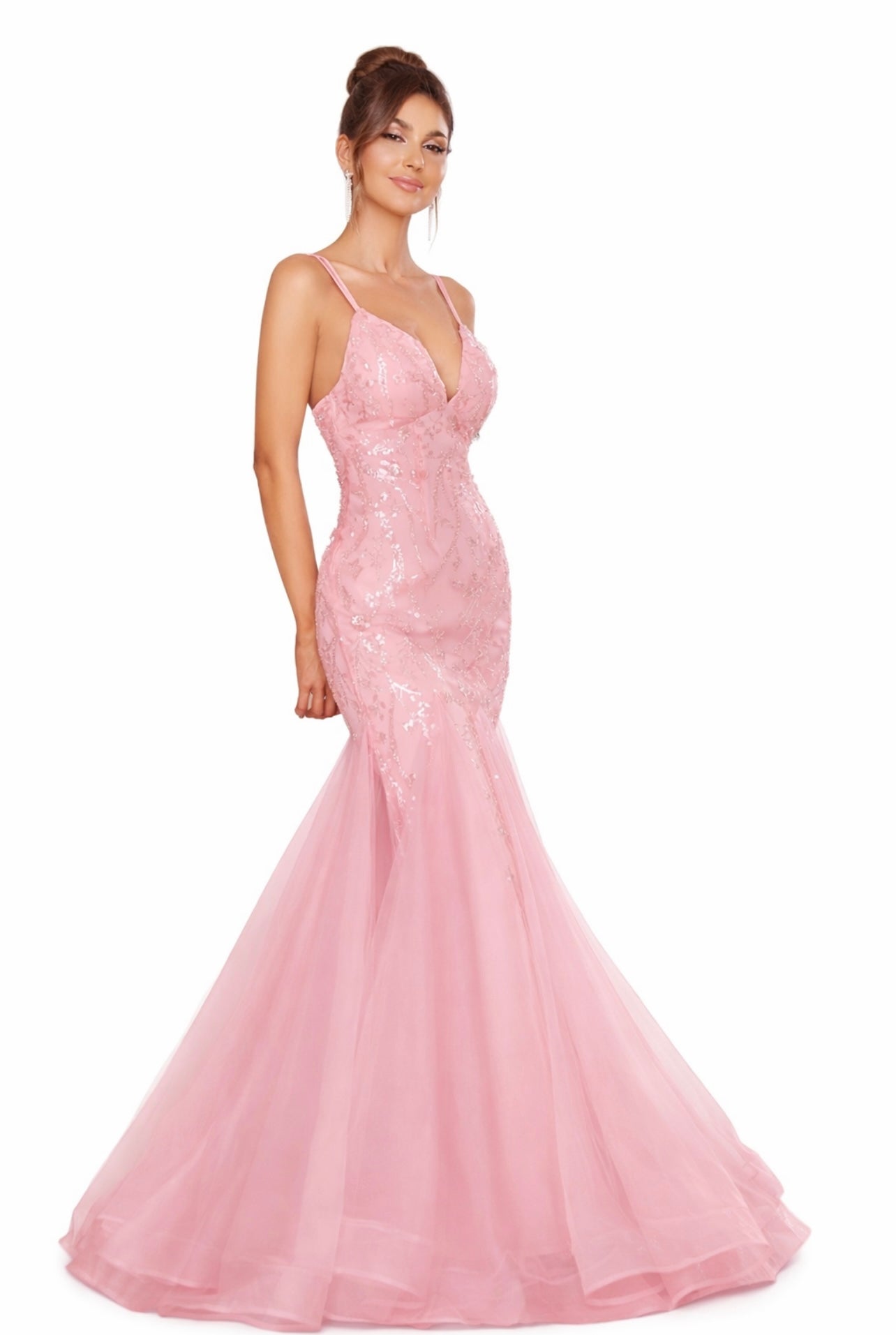Lace Up Backless Sequin Mermaid Hem Cami Dress