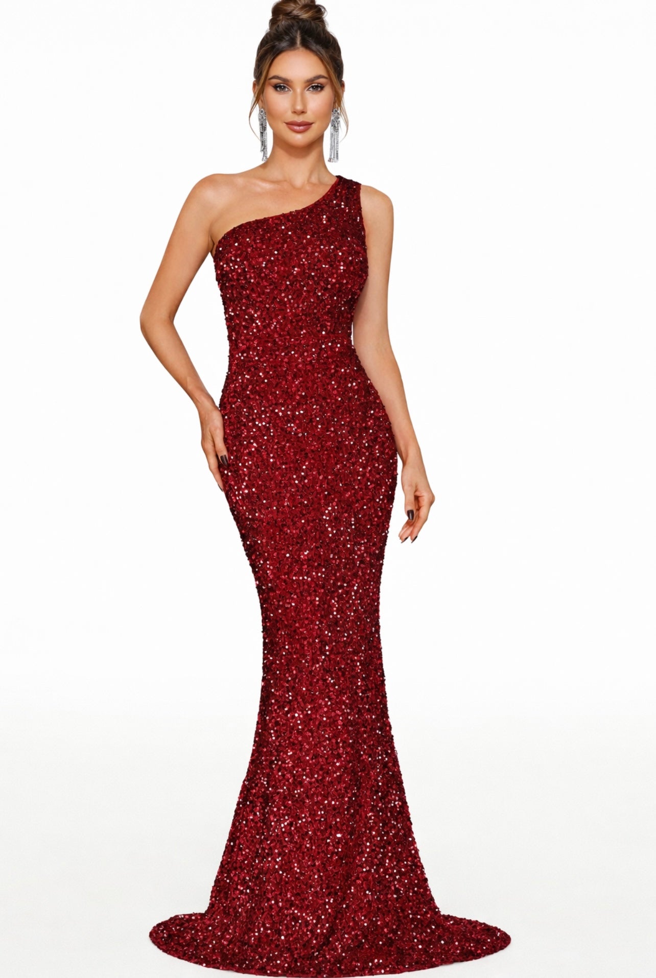 Elegant One Shoulder Sequin Mermaid Dress