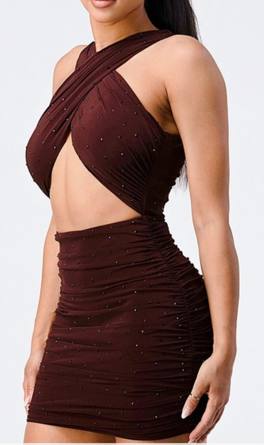 Beaded Crossover Front Cut Out Bodycon Dress nywearandgo Beaded Crossover Front Cut Out Bodycon Dress nywearandgo