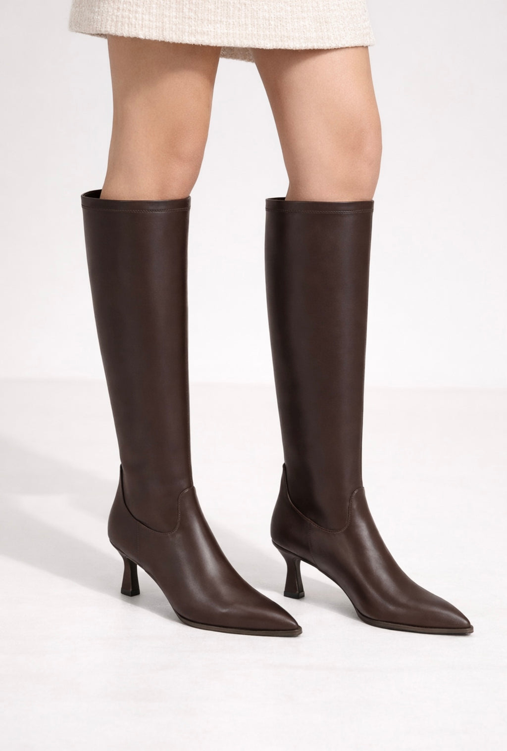 Women's Knee-High Kitten Heel Boots - Vegan Leather