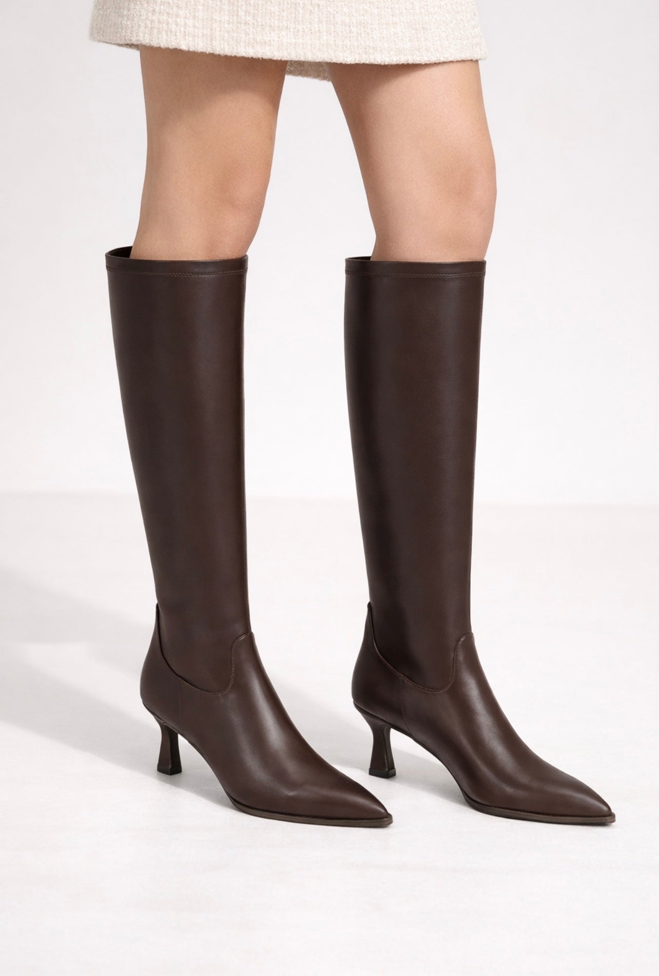 Women's Knee-High Kitten Heel Boots - Vegan Leather