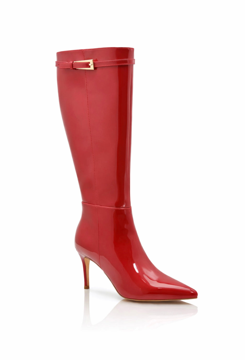 Patent Knee-High Heeled Boots - Black & Red