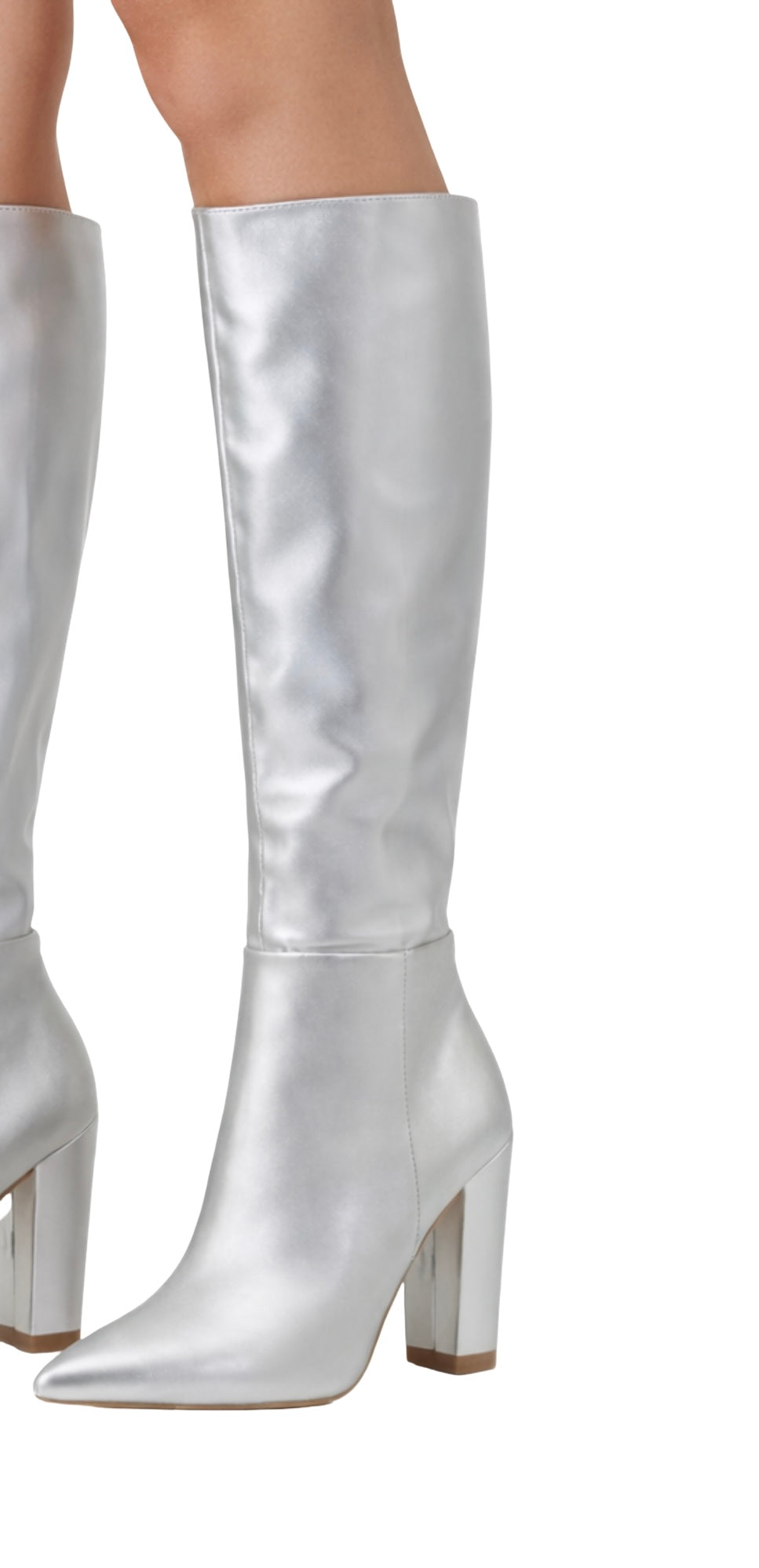 Metallic Silver Knee-High Boot