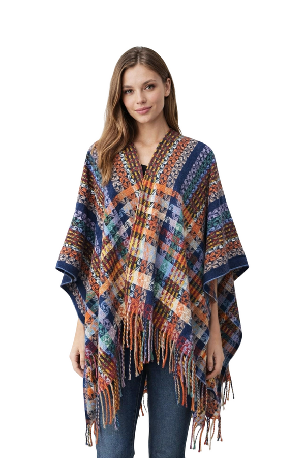 Multicolor Geometric Pattern Poncho