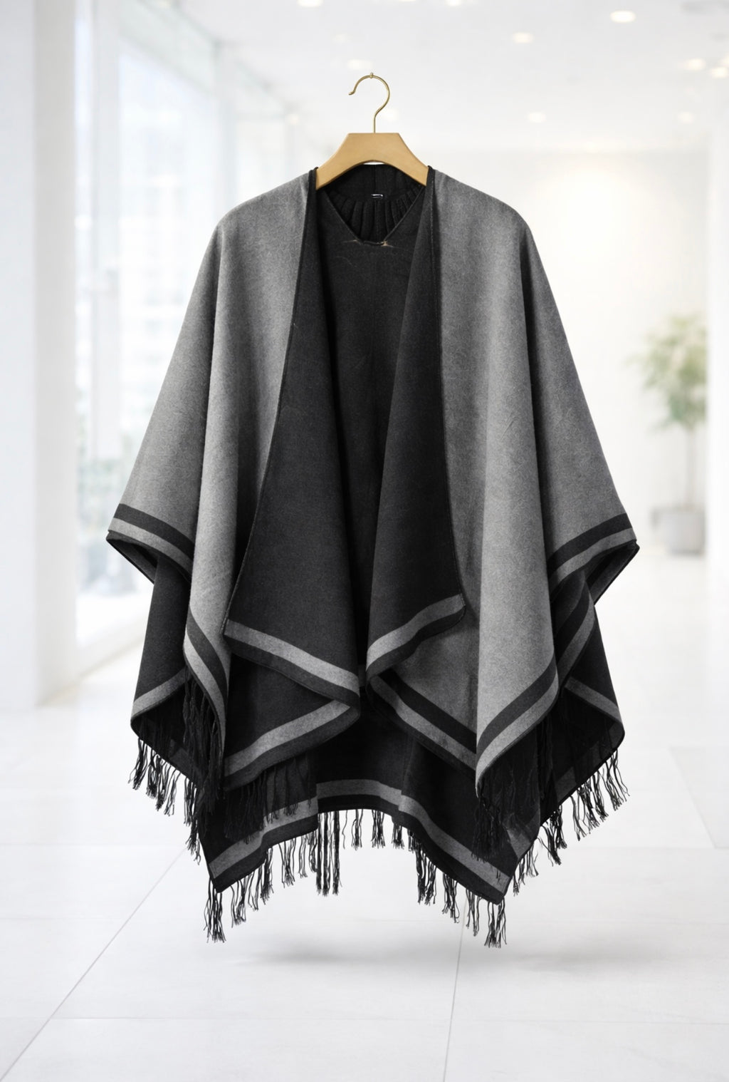 Two-Tone Grey & Black Poncho