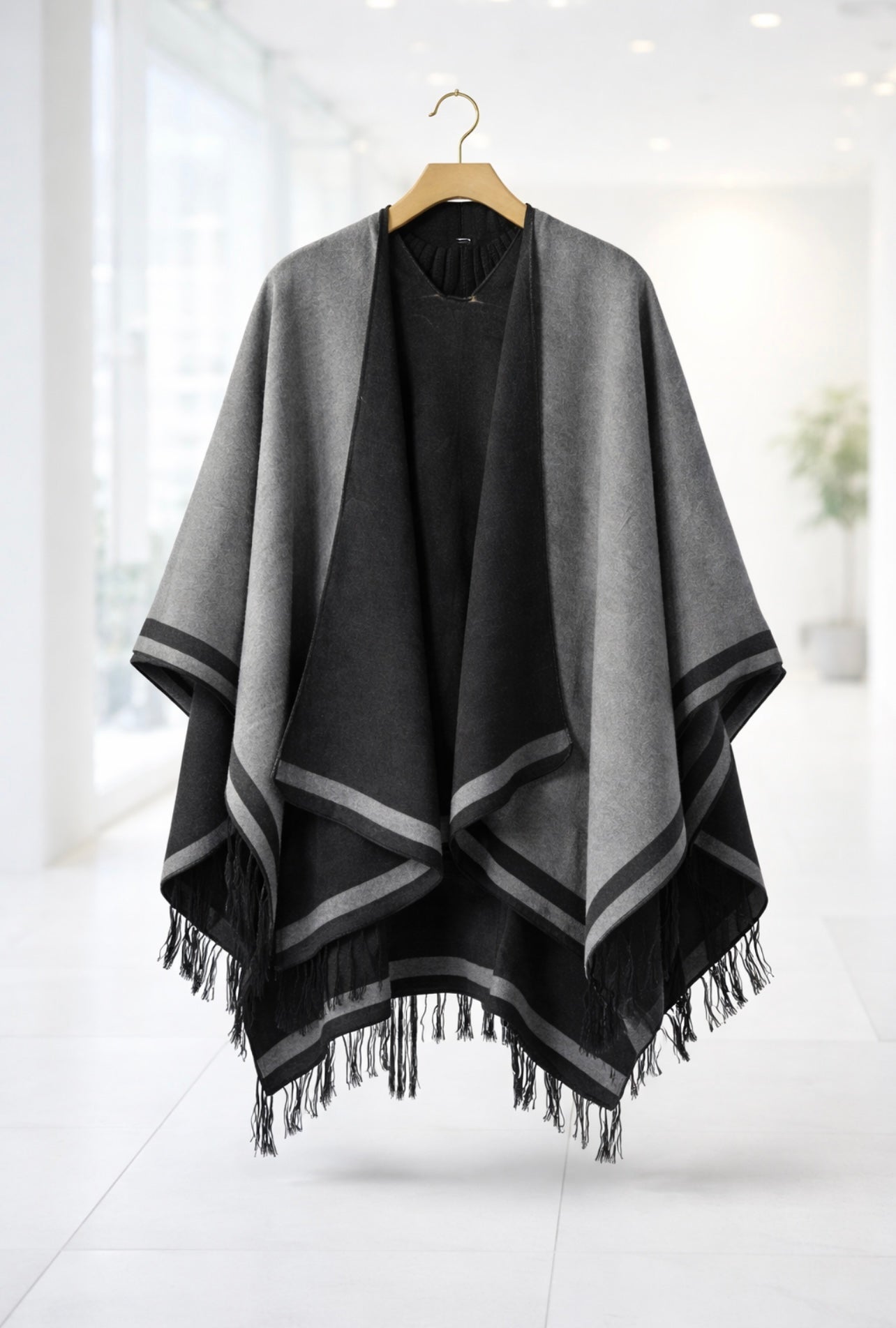 Two-Tone Grey & Black Poncho