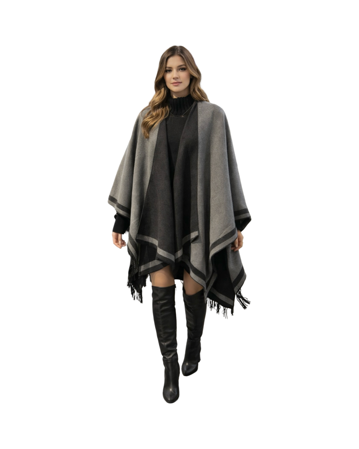 Two-Tone Grey & Black Poncho