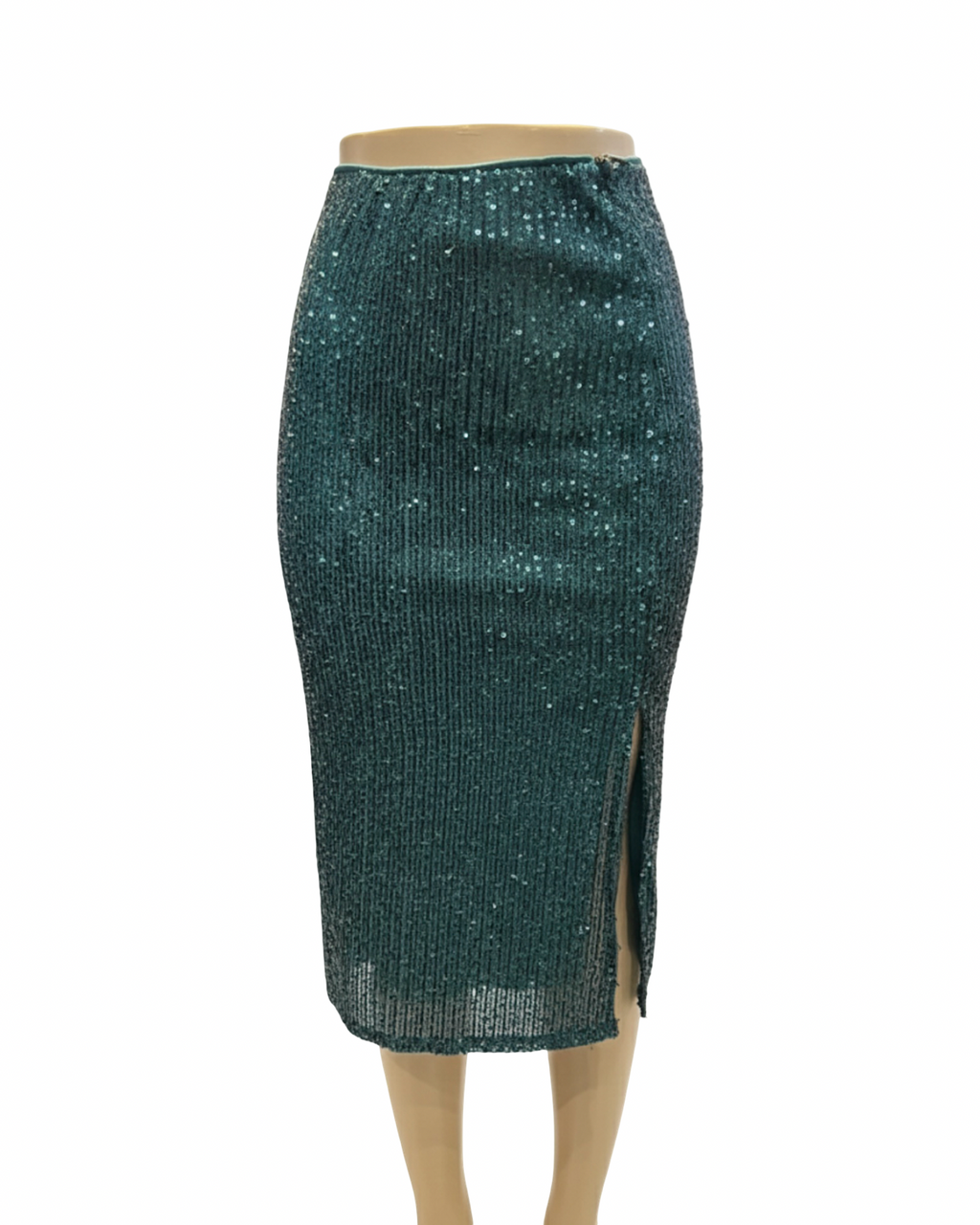 Sequin Midi Skirt with Slit - Green & Black