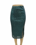 Sequin Midi Skirt with Slit - Green & Black