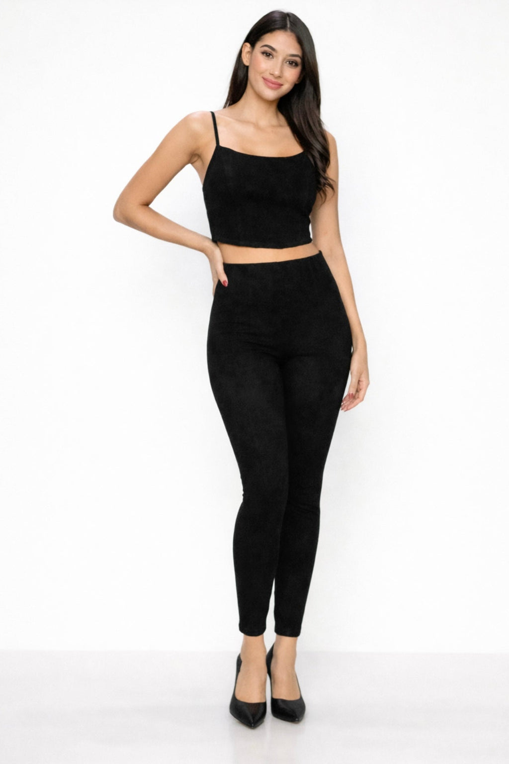 Black Crop Top & High-Waist Leggings Set