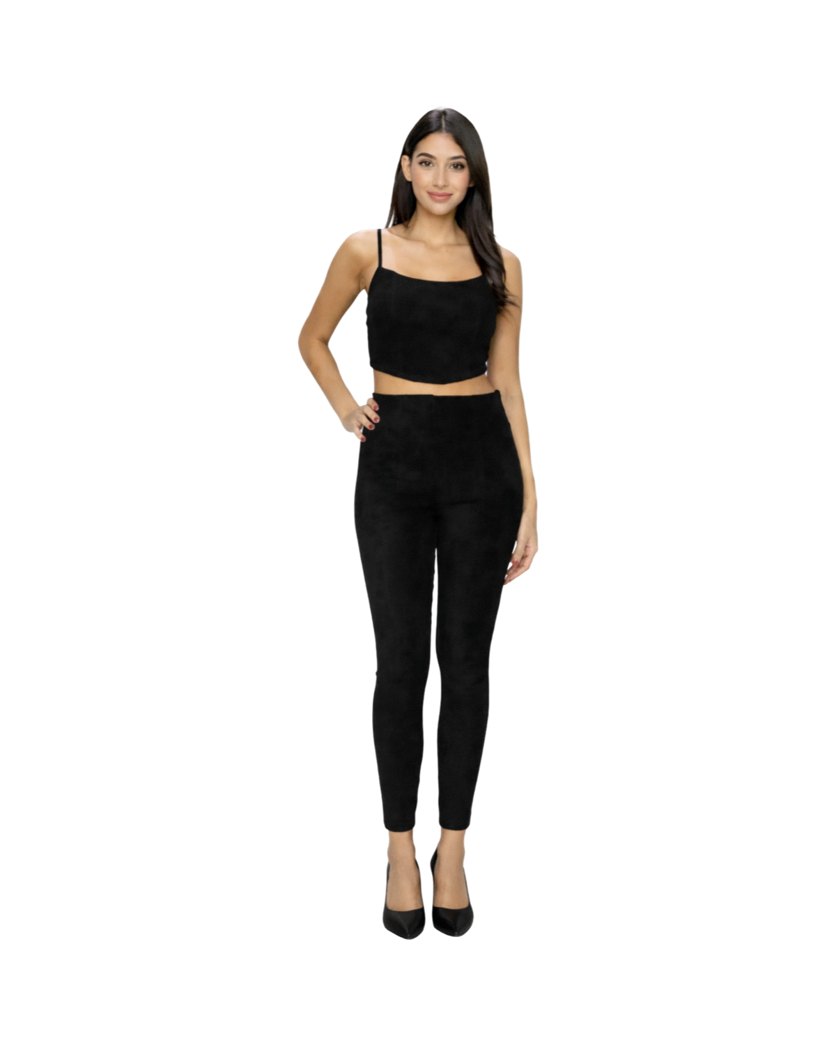 Black Crop Top & High-Waist Leggings Set